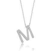 Işıltılı Prizma M Harfi Gümüş Kolye - Gümüş thumbnail 1