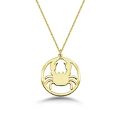 Çember Yengeç Burcu Gümüş Kolye - Altın thumbnail 1