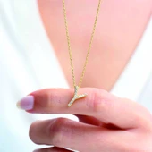 Işıltılı Prizma Y Harfi Gümüş Kolye - Gümüş thumbnail 2