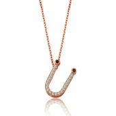 Işıltılı Prizma Ü Harfi Gümüş Kolye - Rose thumbnail 1