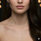 Yeni Taşlı Harf İsimli Gümüş Kolye - Rose thumbnail 2