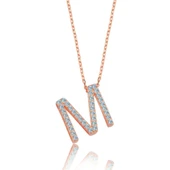 Işıltılı Prizma M Harfi Gümüş Kolye - Rose thumbnail 1