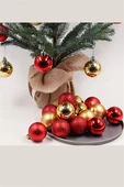 24 Adet 3 cm Kırmızı & Altın Noel Ağacı Süs Topu Seti | Mini Plastik Yılbaşı Dekor Topları thumbnail 2