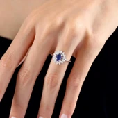 Pırlanta Montür Vega Yıldızı Sentetik Safir Gümüş Yüzük - Rose thumbnail 1