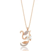 Işıltılı Manolya Çiçeği Y Harfi Gümüş Harfli Kolye - Rose thumbnail 1