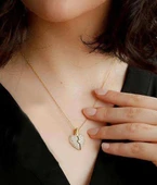 Açılan Kalp Taşlı Gümüş  Kolye - Altın thumbnail 2