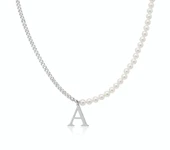 İnci Harf Gümüş Kolye - Gümüş thumbnail 1