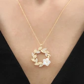 Gelin Buketi Manolya Çiçeği Flowers Gümüş Kolye - Altın thumbnail 4