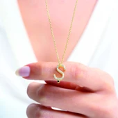 Işıltılı Prizma Ş Harfi Gümüş Kolye - Rose thumbnail 3