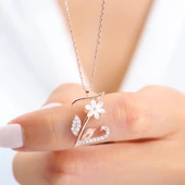 Işıltılı Manolya Çiçeği Z Harfi Gümüş Harfli Kolye - Rose thumbnail 2