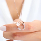 Işıltılı Manolya Çiçeği O Harfi Gümüş Harfli Kolye - Rose thumbnail 2