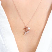 Işıltılı Manolya Çiçeği P Harfi Gümüş Harfli Kolye - Gümüş thumbnail 3