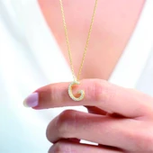 Işıltılı Prizma G Harfi Gümüş Kolye - Rose thumbnail 2