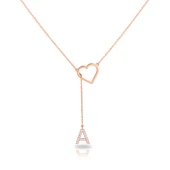 Taşlı Harf Kalp Gümüş Kolye - Rose thumbnail 1