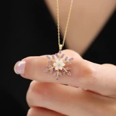 Ametist Taşlı Kar Çiçeği Flowers Gümüş Kolye - Rose thumbnail 3