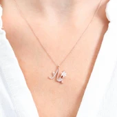 Işıltılı Manolya Çiçeği M Harfi Gümüş Harfli Kolye - Gümüş thumbnail 3