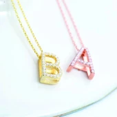 Işıltılı Prizma Z Harfi Gümüş Kolye - Rose thumbnail 2