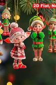 12'li Ahşap Elf Noel Ağacı Süs Seti | 2D Düz Baskı Renkli Asma Dekorları / Ev & Parti Dekoru thumbnail 6