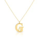 Tasarım İç İçe Harf Gümüş Kolye - Altın thumbnail 1