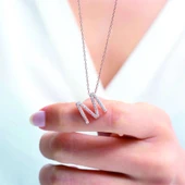 Işıltılı Prizma N Harfi Gümüş Kolye - Gümüş thumbnail 2