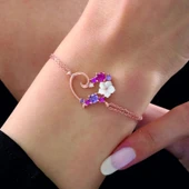 Aşk Senfonisi Manolya Çiçeği Flowers Gümüş Bileklik - Rose thumbnail 2