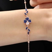 Pırlanta Montür Safir Taşlı Kalp Yonca Form Gümüş Bileklik - Rose thumbnail 2