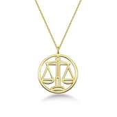 Çember Terazi Burcu Gümüş Kolye - Altın thumbnail 1