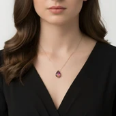 Renkli His Taşı Gümüş Kolye 925 Ayar - Altın thumbnail 2