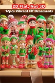 12'li Ahşap Elf Noel Ağacı Süs Seti | 2D Düz Baskı Renkli Asma Dekorları / Ev & Parti Dekoru thumbnail 2