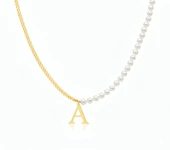 İnci Harf Gümüş Kolye - Altın thumbnail 1