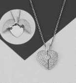 Açılan Kalp Taşlı Gümüş  Kolye - Gümüş thumbnail 1