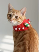 Christmas Squirrel Yılbaşı Kedi Bandanası | Ponponlu Kırmızı Noel Boyun Aksesuarı | Sevimli Sincap Figürlü Kedi Süsü thumbnail 6