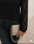 Lucky Life Kadın Uzun Kollu Asimetrik Yakalı Dantelli Ithal Krep Bluz thumbnail 3