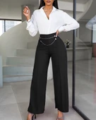 MDB Kadın Beli Zincir Detaygeniş Paça Ithal Krep Pantolon thumbnail 4