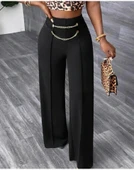 MDB Kadın Beli Zincir Detaygeniş Paça Ithal Krep Pantolon thumbnail 1