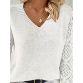 Lucky Life Kadın  Uzun Kollu V Yaka Kol Delikli Baklava Desen Detaylı Triko Kazak thumbnail 1