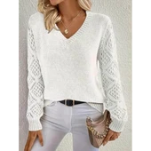 Lucky Life Kadın  Uzun Kollu V Yaka Kol Delikli Baklava Desen Detaylı Triko Kazak thumbnail 3