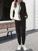 Lucky Life Kadın  Uzun Kollu Bisiklet Yaka çift Renkli Viskon Iki Iplik Bluz Ve Pantolon Ikili Takım thumbnail 2