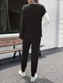 Lucky Life Kadın  Uzun Kollu Bisiklet Yaka çift Renkli Viskon Iki Iplik Bluz Ve Pantolon Ikili Takım thumbnail 4