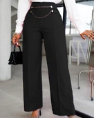 MDB Kadın Beli Zincir Detaygeniş Paça Ithal Krep Pantolon thumbnail 2