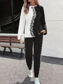 Lucky Life Kadın  Uzun Kollu Bisiklet Yaka çift Renkli Viskon Iki Iplik Bluz Ve Pantolon Ikili Takım thumbnail 1