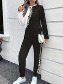 Lucky Life Kadın  Uzun Kollu Bisiklet Yaka çift Renkli Viskon Iki Iplik Bluz Ve Pantolon Ikili Takım thumbnail 3