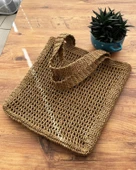 Doğal Hasır Plaj Çantası, Bohem Tarz, Yazlık El Yapımı Model thumbnail 2