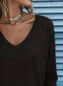 Lucky Life Kadın  Uzun Kollu V Yakalı Viskon Iki Iplik Bluz thumbnail 1