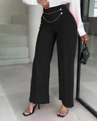 MDB Kadın Beli Zincir Detaygeniş Paça Ithal Krep Pantolon thumbnail 3