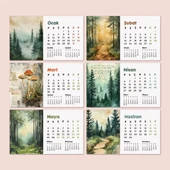 2026 Orman Masa Takvimi | Üç Aylık Takvim - Önceki Ay Sonraki Ay | Doğa ve Ağaç İllüstrasyonları | Minimal Ofis ve Ev De thumbnail 3