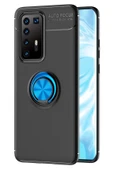 LitaeTrend Huawei P40 Pro Kılıf Range Yüzüklü Silikon - Siyah-Mavi thumbnail 1