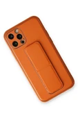 LitaeTrend iPhone 12 Pro Kılıf Coco Deri Standlı Kapak - Turuncu thumbnail 2
