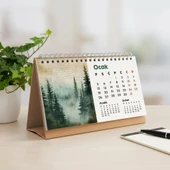 2026 Orman Masa Takvimi | Üç Aylık Takvim - Önceki Ay Sonraki Ay | Doğa ve Ağaç İllüstrasyonları | Minimal Ofis ve Ev De thumbnail 1