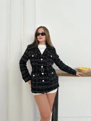 BİÇOMİ Çok düğmeli kemerli yüksek kaliteli astarlı ceket siyah os255859 thumbnail 2